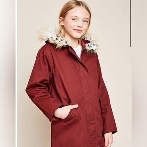Hayden Girls Maroon Utility Jacket with Faux Fur Hood